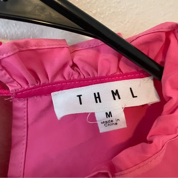 THML Women’s Pink Panel Ruffle Tiered Dress Size Medium - Picture 6 of 8